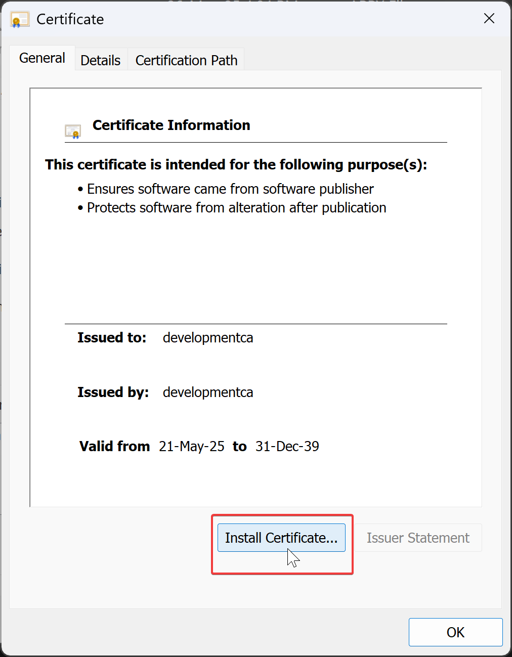 install certificate
