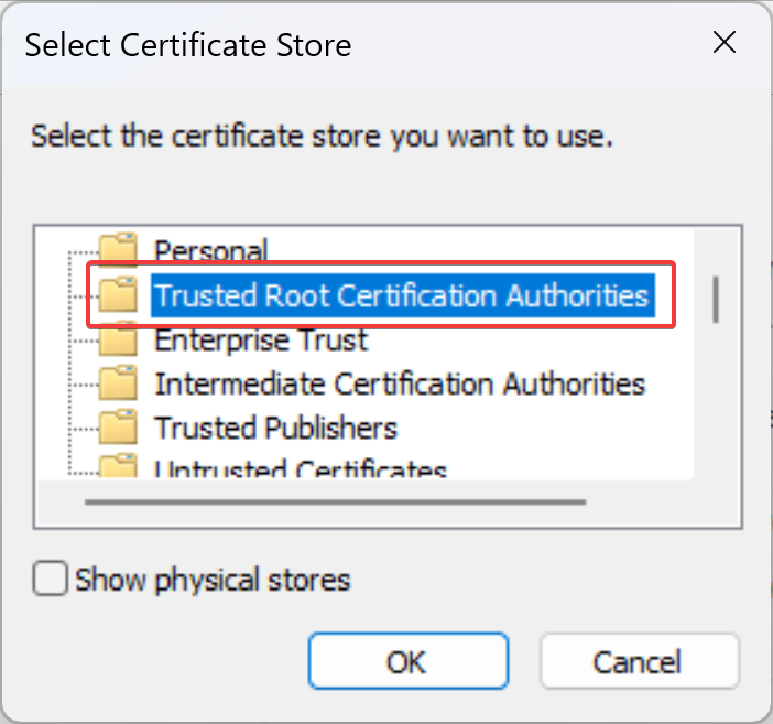 select trusted root certification authorities